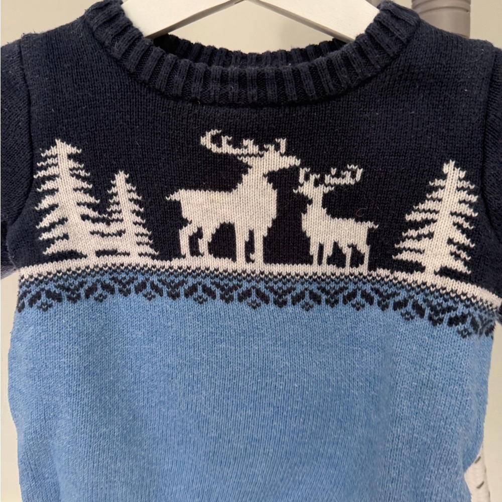 Janie and Jack Navy Sweater with Deer Motif